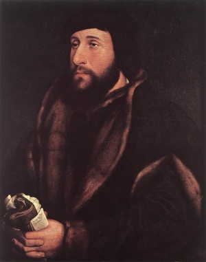 Oil holbein,hans Painting - Portrait of a Man Holding Gloves and Letter   c. 1540 by Holbein,Hans