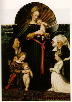 Oil holbein,hans Painting - The Virgin and Child with the family of Burgomaster Meyer  1528 by Holbein,Hans