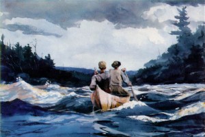 Oil homer, winslow Painting - Canoe in the Rapids  1897 by Homer, Winslow
