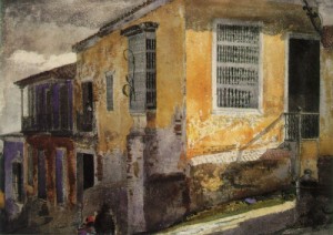 Oil corner Painting - Street Corner, Santiago de Cuba  1885 by Homer, Winslow