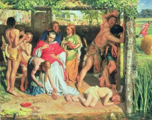 Oil hunt, william holman Painting - A Converted British Family Sheltering a Christian Priest from the Persecution of the Druids 1850 by Hunt, William Holman
