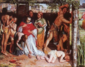 Oil hunt, william holman Painting - A reformed British family that shelters a Christian missionary from persecution by the Druids by Hunt, William Holman