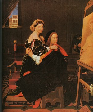 Oil the Painting - Raphael and the Fornarina 1814 by Ingres, Jean-Auguste-Dominique