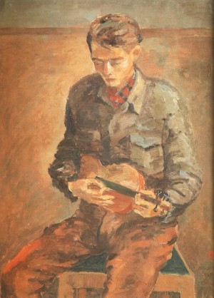 Oil ji, byun shi Painting - A Man with a Violin  1948 by Ji, Byun Shi
