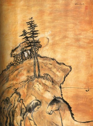 Oil ji, byun shi Painting - Girl and Horse  1982 by Ji, Byun Shi