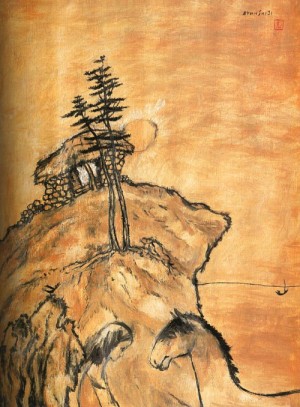 Oil girl Painting - Girl and Horse  1982 by Ji, Byun Shi