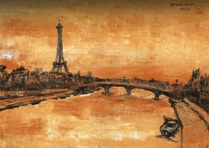 Oil ji, byun shi Painting - Paris, Seine, 1981 by Ji, Byun Shi