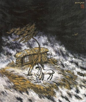 Oil ji, byun shi Painting - The Rainstorm in the Dark by Ji, Byun Shi