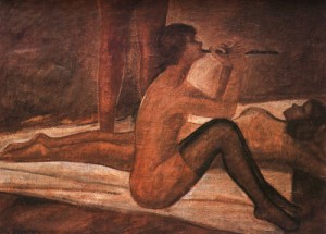 Oil ji, byun shi Painting - Three Nude Women, 1956 by Ji, Byun Shi