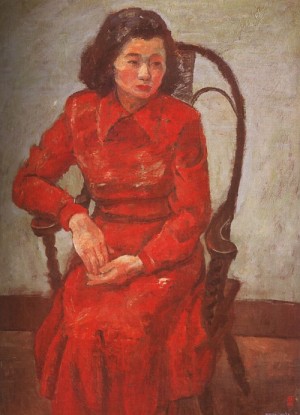 Oil ji, byun shi Painting - Woman in a Chair, 1949 by Ji, Byun Shi