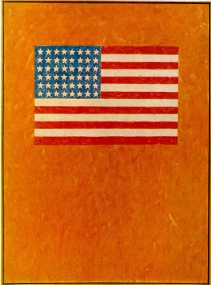 Oil johns, jasper Painting - Flag on Orange Field  1957 by Johns, Jasper