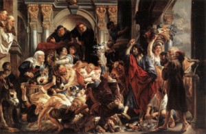 Oil the Painting - Christ Driving the Merchants from the Temple    c. 1650 by Jordaens, Jacob