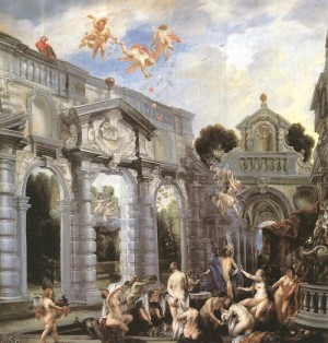 Oil jordaens, jacob Painting - Nymphs at the Fountain of Love    c. 1630 by Jordaens, Jacob