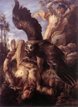 Oil jordaens, jacob Painting - Prometheus Bound    c. 1640 by Jordaens, Jacob