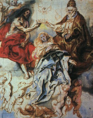 Oil jordaens, jacob Painting - The Coronation of the Virgin by the Holy Trinity by Jordaens, Jacob