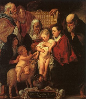 Oil jordaens, jacob Painting - The Holy Family with St. Anne, The Young Baptist, and his Parents by Jordaens, Jacob
