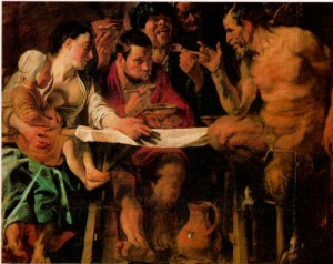 Oil jordaens, jacob Painting - The Satyr and the Peasant    1620s by Jordaens, Jacob