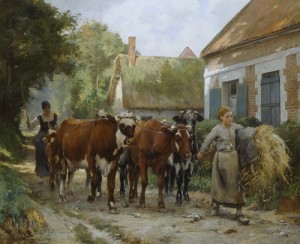 Oil julien dupre Painting - La rentrée au village by Julien Dupre