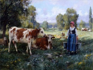 Oil julien dupre Painting - Laitiere Gardant ses Vaches by Julien Dupre