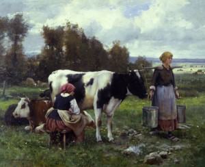 Oil julien dupre Painting - Milkmaids in the Field by Julien Dupre