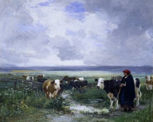 Oil julien dupre Painting - Tending the Herd by Julien Dupre
