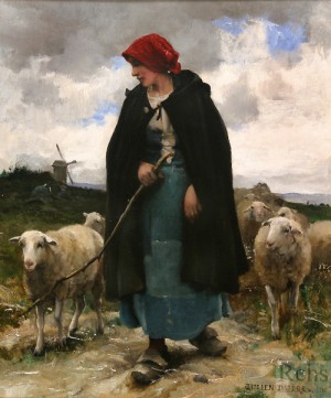 Oil julien dupre Painting - The Shepherdess by Julien Dupre
