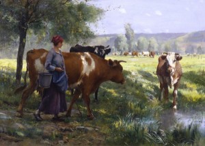 Oil julien dupre Painting - The Young Milkmaid by Julien Dupre