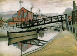 Oil l.s lowry Painting - Barges on a Canal 1941 by L.S Lowry