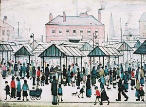 Oil l.s lowry Painting - Market Scene, Northern Town 1939 by L.S Lowry