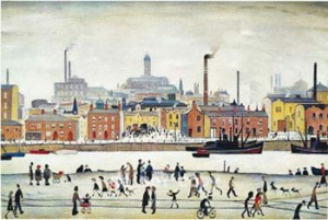 Oil l.s lowry Painting - Northern River Scene 1930 by L.S Lowry