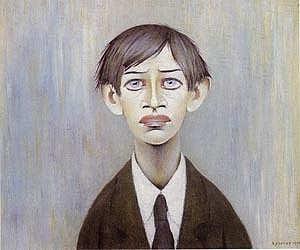 Oil l.s lowry Painting - Portrait of a Young Man 1955 by L.S Lowry