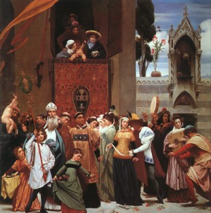 Oil leighton, frederic, lord Painting - Madonna marches in line on the streets of Florence by Leighton, Frederic, Lord