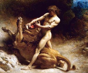 Oil leon bonnat Painting - Samson's Youth by Leon Bonnat