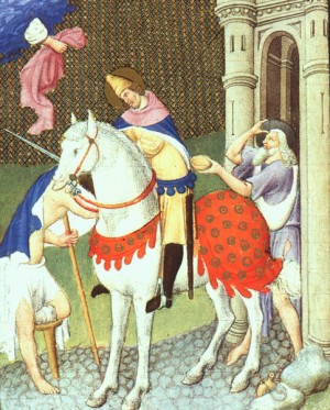 Oil limbourg brothers Painting - Belles Heures de Duc du Berry- Folio 169- St. Martin with a Beggar, 1408-09 by Limbourg Brothers