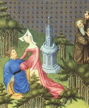 Oil limbourg brothers Painting - Belles Heures de Duc du Berry- Folio 191- Paul the Hermit sees a Christian Tempted, 1408-09, by Limbourg Brothers