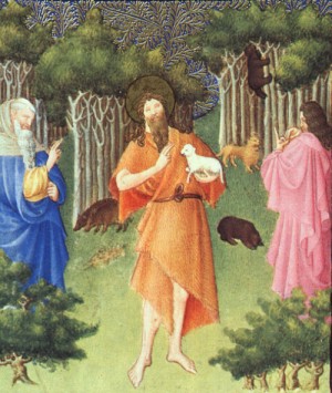 Oil limbourg brothers Painting - Belles Heures de Duc du Berry- Folio 211- St. John the Baptist in the Wilderness, 1408-09 by Limbourg Brothers