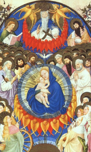 Oil limbourg brothers Painting - Belles Heures de Duc du Berry- Folio 218- Heavenly Host, 1408-09 by Limbourg Brothers