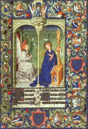 Oil annunciation Painting - Belles Heures de Duc du Berry - Folio 30 The Annunciation, 1408-09 by Limbourg Brothers