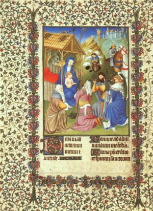 Oil limbourg brothers Painting - Belles Heures de Duc du Berry- Folio 54- The Adoration of the Magi, 1408-09 by Limbourg Brothers
