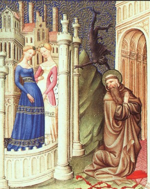 Oil limbourg brothers Painting - Belles Heures de Duc du Berry- Folio186- St. Jerome Tempted by Dancing Girls, 1408-09 by Limbourg Brothers