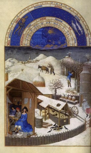 Oil limbourg brothers Painting - Les tres riches heures du Duc de Berry, Fevrier    1412-16 by Limbourg Brothers