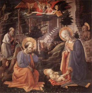 Oil lippi, fra filippo Painting - Adoration of the Child     c. 1455 by Lippi, Fra Filippo