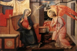 Oil lippi, fra filippo Painting - Annunciation    1445-50 by Lippi, Fra Filippo