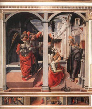 Oil lippi, fra filippo Painting - Annunciation    c. 1445 by Lippi, Fra Filippo