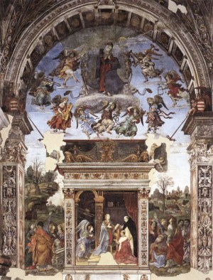 Oil lippi, fra filippo Painting - Assumption and Annunciation   1489-91    S. Maria sopra Minerva, Rome by Lippi, Fra Filippo