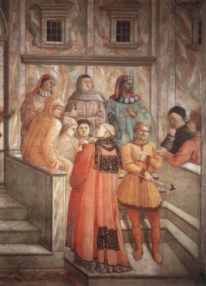 Oil lippi, fra filippo Painting - Disputation in the Synagogue    1452-65 by Lippi, Fra Filippo