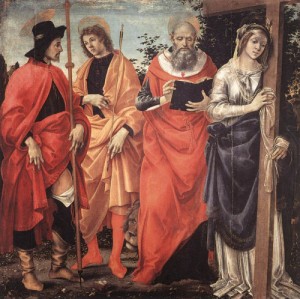 Oil lippi, fra filippo Painting - Four Saints Altarpiece    c. 1483 by Lippi, Fra Filippo