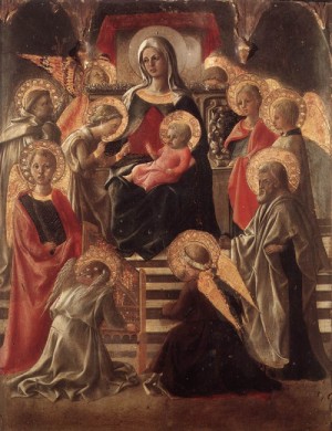 Oil madonna Painting - Madonna and Child Enthroned with Saints    c. 1430 by Lippi, Fra Filippo