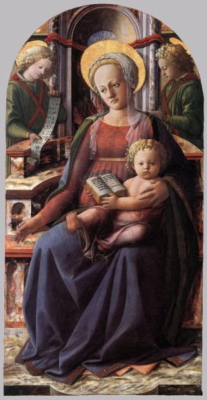 Oil madonna Painting - Madonna and Child Enthroned with Two Angels    c. 1437 by Lippi, Fra Filippo