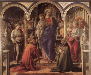 Oil madonna Painting - Madonna and Child with St Fredianus and St Augustine    1437-38 by Lippi, Fra Filippo